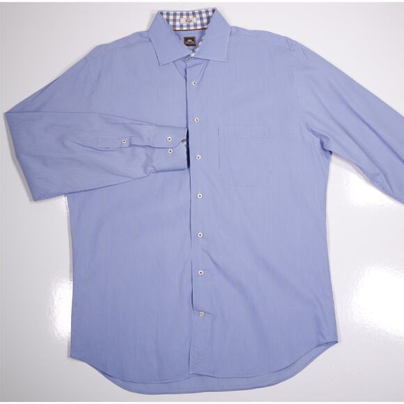 Peter Millar Blue Thin Striped Cotton Button-Up Dress Shirt Men's Large - Picture 2 of 5